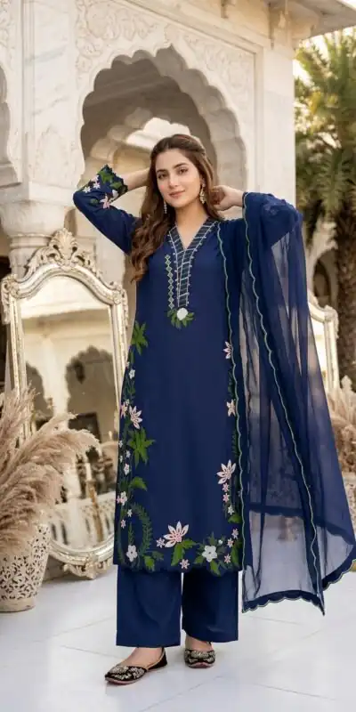 ST 249 Blue Roman Silk Salwar Suit with Sequins Work & Embroidery Work. Available at ₹2099 only. Delivery 4-6 Working Days. Shop now. | Jump Suits, Salwar suit, Casual Suits, Creative suits, Designer Suits, Palazzo Suits, Party Wear Suits, Patiala Suits, Straight Suits