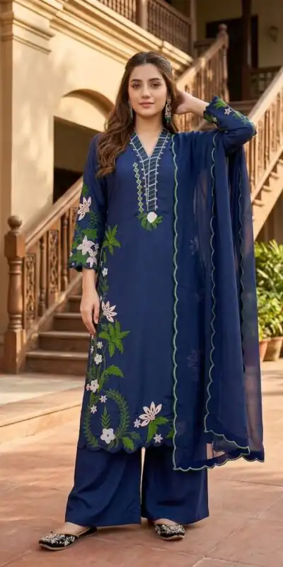 ST 249 Blue Roman Silk Salwar Suit with Sequins Work & Embroidery Work. Available at ₹2099 only. Delivery 4-6 Working Days. Shop now. | Jump Suits, Salwar suit, Casual Suits, Creative suits, Designer Suits, Palazzo Suits, Party Wear Suits, Patiala Suits, Straight Suits