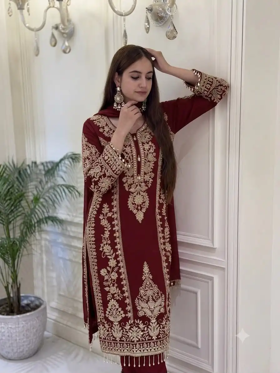 SRK 5365 Maroon Faux Georgette Salwar Suit erfect for Wedding, Party, Mehendi, Pongal, Reception – . Available at ₹2449 only. Delivery 4-6 Working Days | Jump Suits, Salwar suit, Casual Suits, Creative suits, Designer Suits, Palazzo Suits, Party Wear Suits, Patiala Suits, Straight Suits