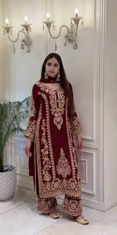 SRK 5365 Maroon Faux Georgette Salwar Suit erfect for Wedding, Party, Mehendi, Pongal, Reception – . Available at ₹2449 only. Delivery 4-6 Working Days | Jump Suits, Salwar suit, Casual Suits, Creative suits, Designer Suits, Palazzo Suits, Party Wear Suits, Patiala Suits, Straight Suits