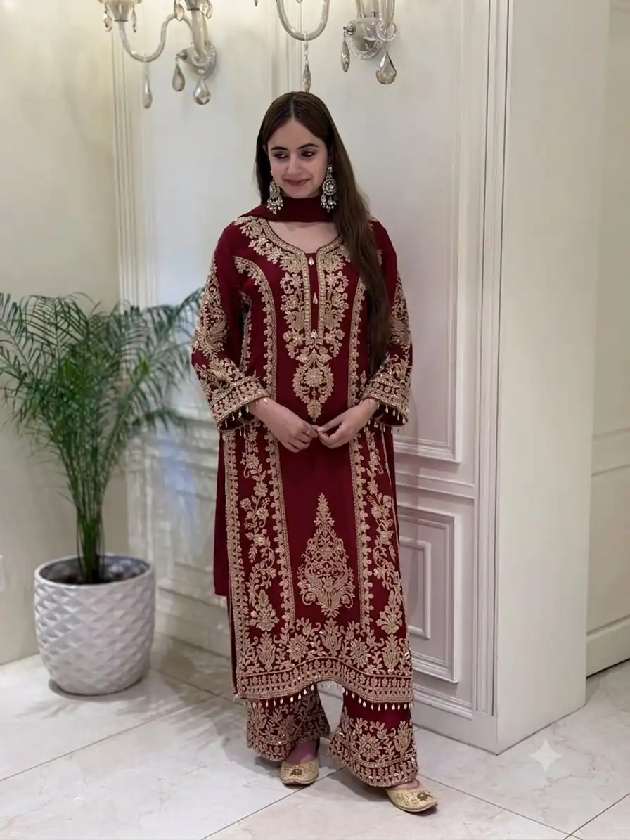 SRK 5365 Maroon Faux Georgette Salwar Suit erfect for Wedding, Party, Mehendi, Pongal, Reception – . Available at ₹2449 only. Delivery 4-6 Working Days | Jump Suits, Salwar suit, Casual Suits, Creative suits, Designer Suits, Palazzo Suits, Party Wear Suits, Patiala Suits, Straight Suits
