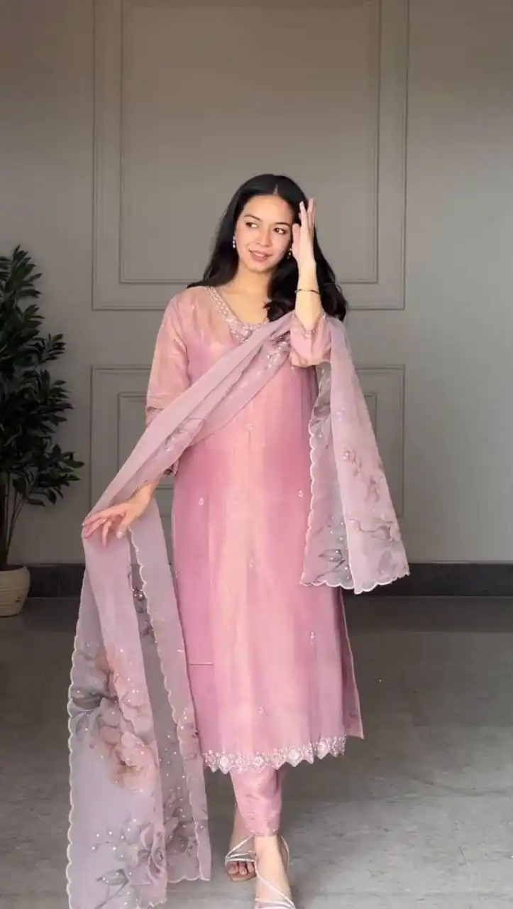 DB 006 Pink Pure Natural Crep Salwar Suit with Moti Work & Embroidery Work. Affordable Price ₹2199. Delivery 4-6 Working Days. Shop now. | Jump Suits, Salwar suit, Casual Suits, Creative suits, Designer Suits, Palazzo Suits, Party Wear Suits, Patiala Suits, Straight Suits