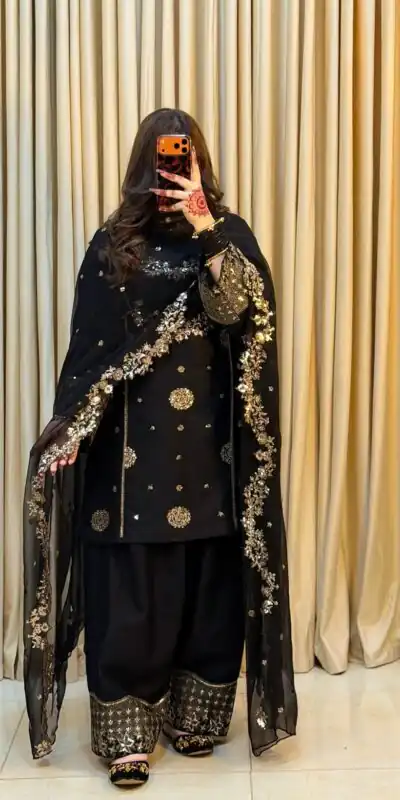 ST 251 Black Faux Georgette Salwar Suit with Mirror Work & Embroidery Work. Get it for ₹2349. Delivery 4-6 Working Days. Shop now. | Jump Suits, Salwar suit, Casual Suits, Creative suits, Designer Suits, Palazzo Suits, Party Wear Suits, Patiala Suits, Straight Suits