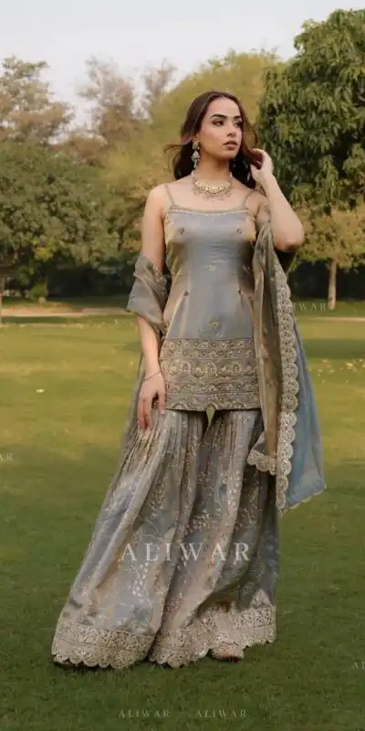 ST 227 Grey in Color Organza Silk Embroidery Work Salwar Suit . Festive Deal ₹2399. Delivery 4-6 Working Days. Online Shop now. | Jump Suits, Salwar suit, Casual Suits, Creative suits, Designer Suits, Palazzo Suits, Party Wear Suits, Patiala Suits, Straight Suits
