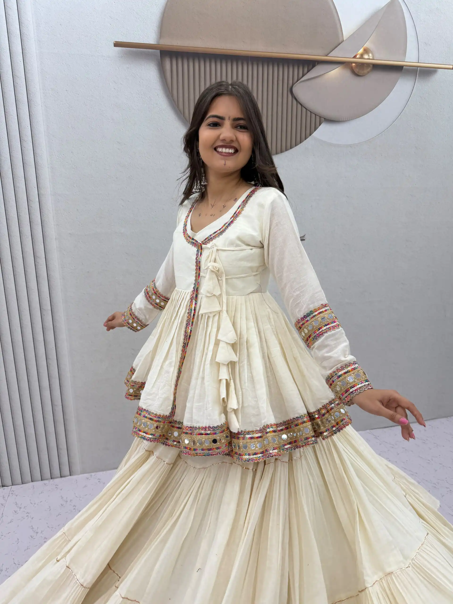 PC 596 Off White in Pure Cotton Mirror Work & Gamthi Work Lehenga Choli . Exclusive Offer ₹2999. Delivery 4-6 Working Days. Shop now. | Lehenga, Bollywood Lehenga, Creative Lehenga, Designer Lehenga, Embroidered Lehenga, Party Wear Lehenga