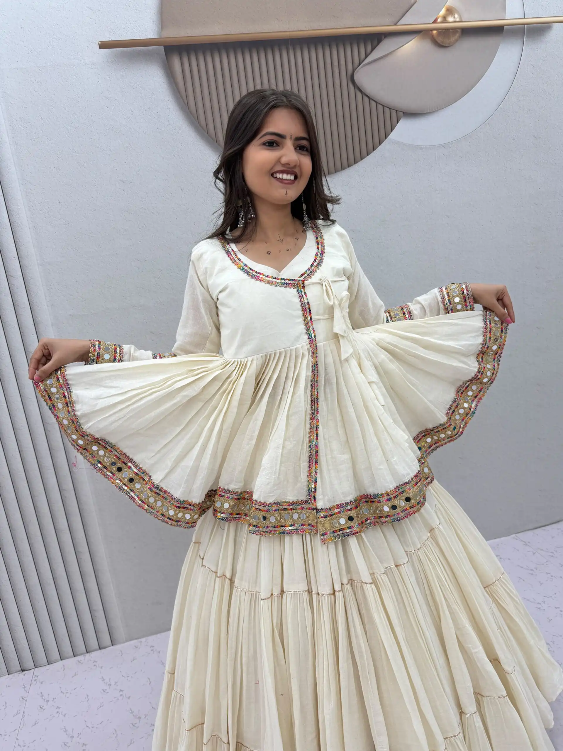 PC 596 Off White in Pure Cotton Mirror Work & Gamthi Work Lehenga Choli . Exclusive Offer ₹2999. Delivery 4-6 Working Days. Shop now. | Lehenga, Bollywood Lehenga, Creative Lehenga, Designer Lehenga, Embroidered Lehenga, Party Wear Lehenga