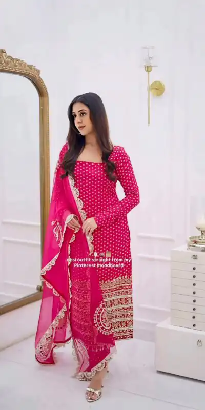 NSR 912 Pink Faux Georgette Salwar Suit with Mirror Work & Embroidery Work. Get it for ₹2349. Delivery 4-6 Working Days. Shop now. | Jump Suits, Salwar suit, Casual Suits, Creative suits, Designer Suits, Palazzo Suits, Party Wear Suits, Patiala Suits, Straight Suits