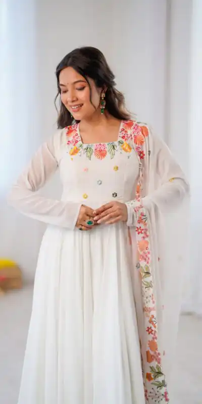NSR 901 White Faux Georgette Salwar Suit with Lace Work & Embroidery Work. Introductory Price ₹2099. Delivery 4-6 Working Days. Shop now. | Jump Suits, Salwar suit, Casual Suits, Creative suits, Designer Suits, Palazzo Suits, Party Wear Suits, Patiala Suits, Straight Suits