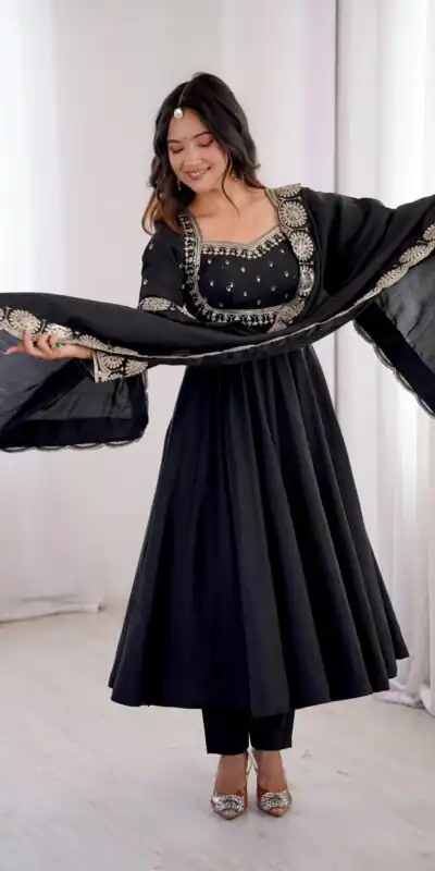 ZF 5026 Black Colour Roman Silk Salwar Suit with Embroidery Work. Best Price ₹2399. Delivery 4-6 Working Days. Online Shop now. | Anarkali Suits, Bollywood Anarkali, Creative-Anarkali, Designer Anarkali, Embroidered Anarkali, Party Wear Anarkali
