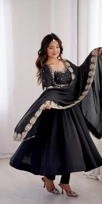 ZF 5026 Black Colour Roman Silk Salwar Suit with Embroidery Work. Best Price ₹2399. Delivery 4-6 Working Days. Online Shop now. | Anarkali Suits, Bollywood Anarkali, Creative-Anarkali, Designer Anarkali, Embroidered Anarkali, Party Wear Anarkali