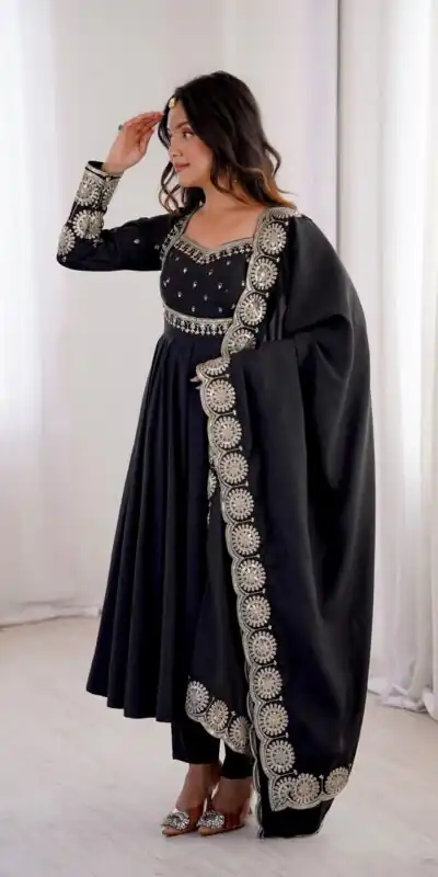 ZF 5026 Black Colour Roman Silk Salwar Suit with Embroidery Work. Best Price ₹2399. Delivery 4-6 Working Days. Online Shop now. | Anarkali Suits, Bollywood Anarkali, Creative-Anarkali, Designer Anarkali, Embroidered Anarkali, Party Wear Anarkali