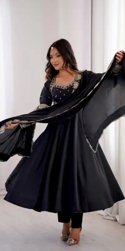 ZF 5026 Black Colour Roman Silk Salwar Suit with Embroidery Work. Best Price ₹2399. Delivery 4-6 Working Days. Online Shop now. | Anarkali Suits, Bollywood Anarkali, Creative-Anarkali, Designer Anarkali, Embroidered Anarkali, Party Wear Anarkali