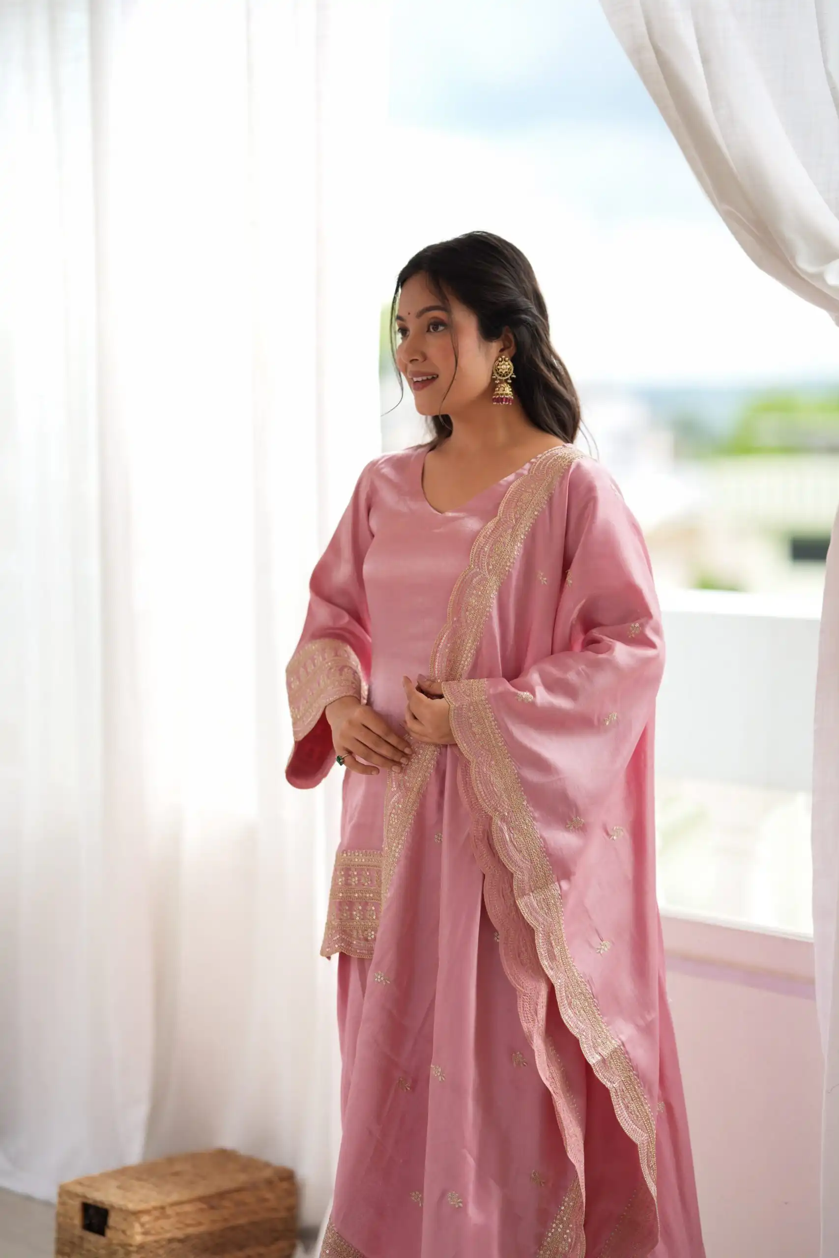 KB 304 Pink in Glass Roman Silk. Sequins Work & Embroidery Work Salwar Suit Festive Deal ₹1999. Delivery 4-6 Working Days. Shop now. | Jump Suits, Salwar suit, Casual Suits, Creative suits, Designer Suits, Palazzo Suits, Party Wear Suits, Patiala Suits, Straight Suits