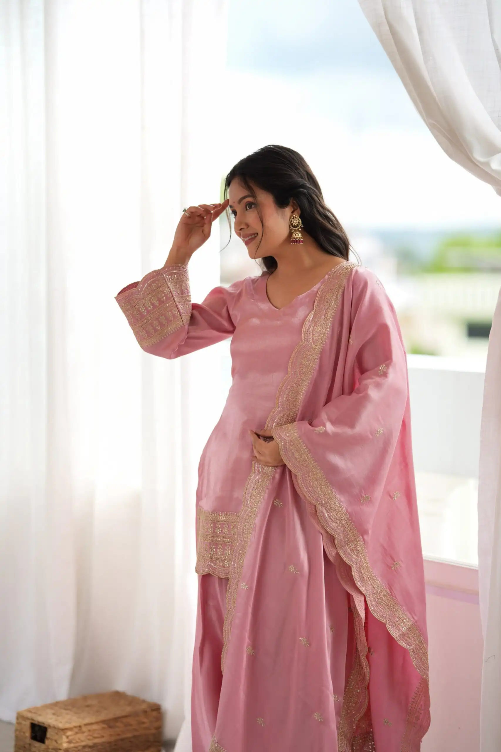 KB 304 Pink in Glass Roman Silk. Sequins Work & Embroidery Work Salwar Suit Festive Deal ₹1999. Delivery 4-6 Working Days. Shop now. | Jump Suits, Salwar suit, Casual Suits, Creative suits, Designer Suits, Palazzo Suits, Party Wear Suits, Patiala Suits, Straight Suits