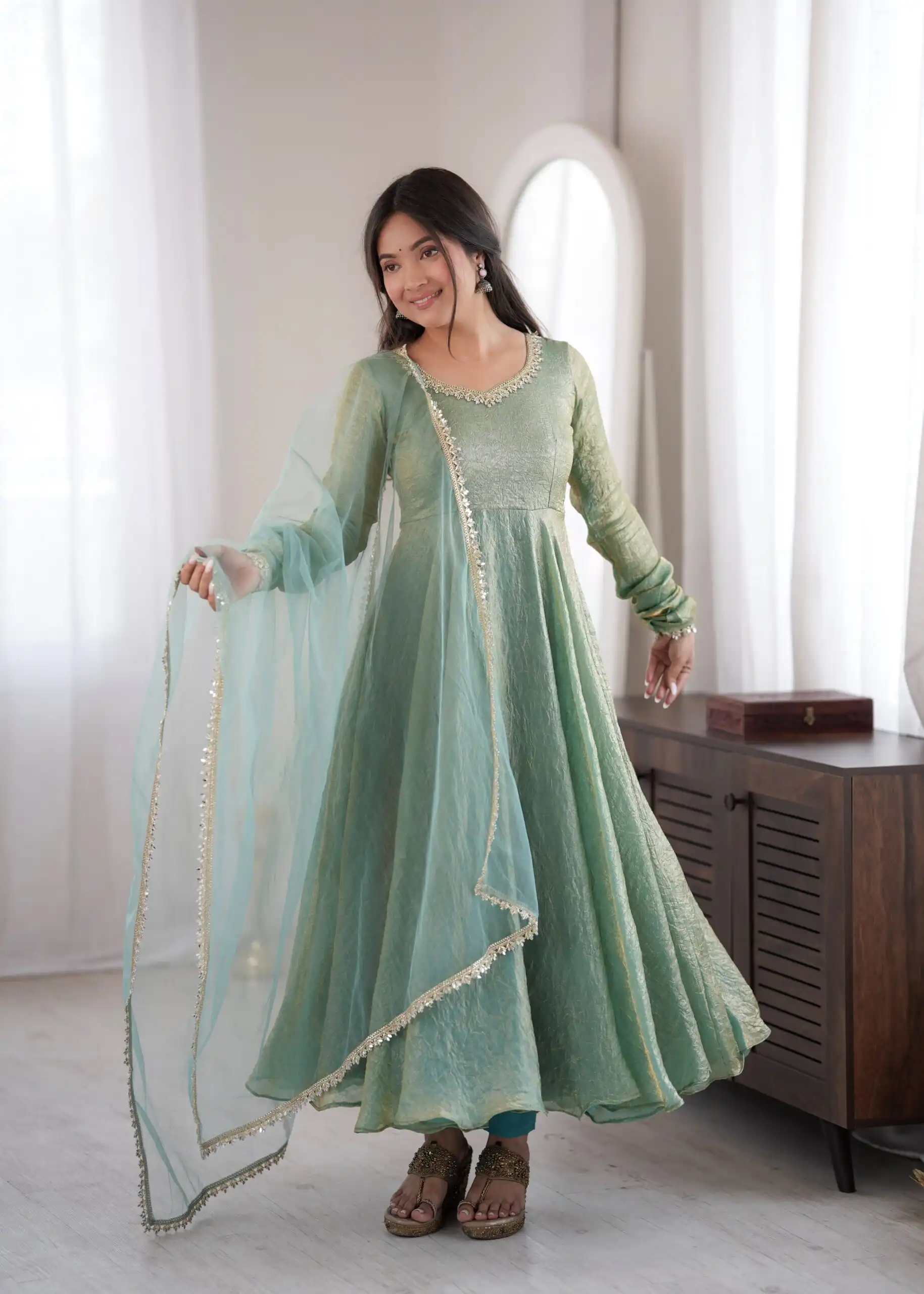 SRK 5355 Rama Doremon Crush Gown with Lace Work & Mirror Work. Exclusive Offer ₹2099. Delivery 4-6 Working Days. Shop now. | Gowns, Bollywood Gowns, Creative Gowns, Designer Gowns, Embroidered Gowns, Party Wear Gowns