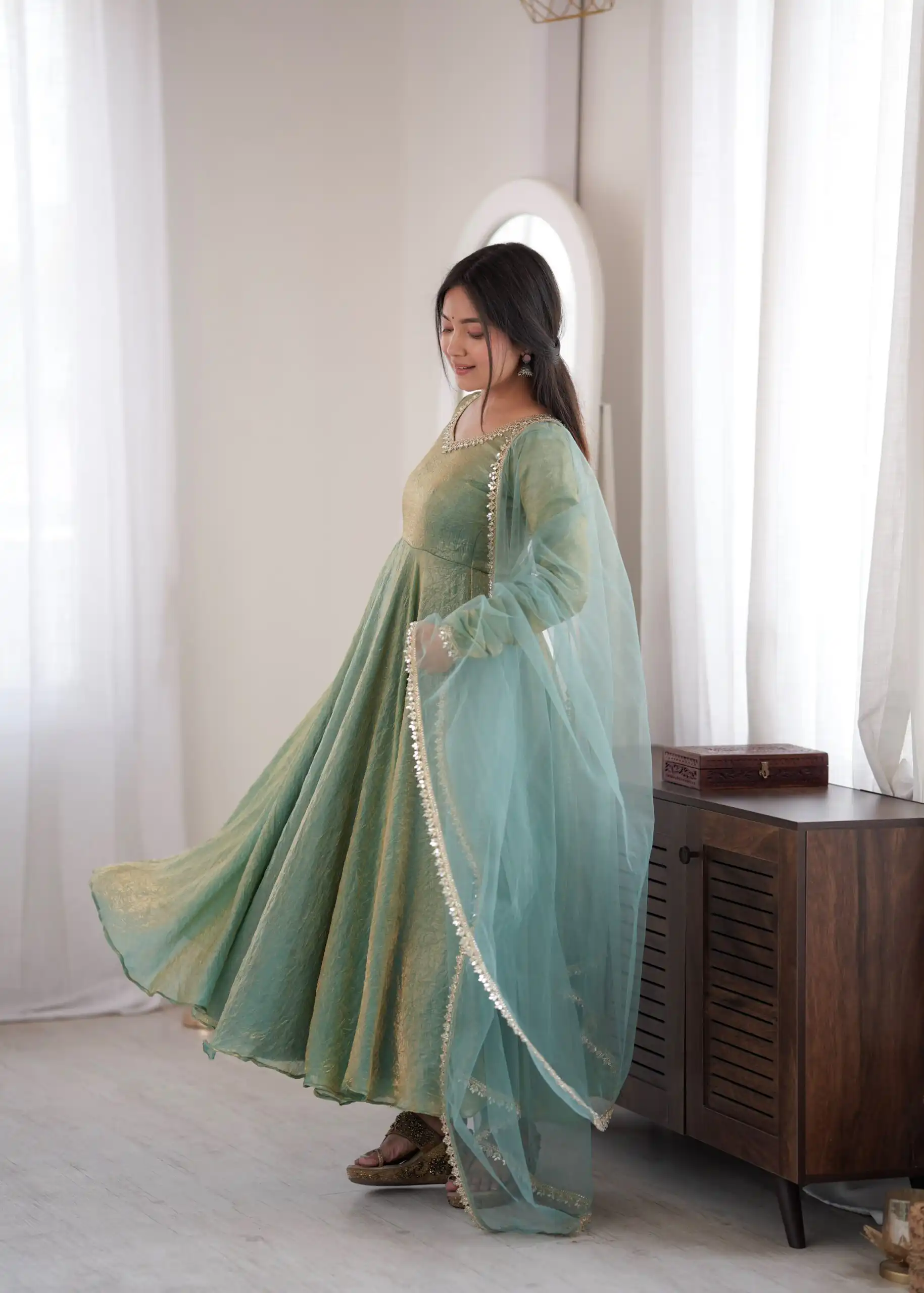 SRK 5355 Rama Doremon Crush Gown with Lace Work & Mirror Work. Exclusive Offer ₹2099. Delivery 4-6 Working Days. Shop now. | Gowns, Bollywood Gowns, Creative Gowns, Designer Gowns, Embroidered Gowns, Party Wear Gowns