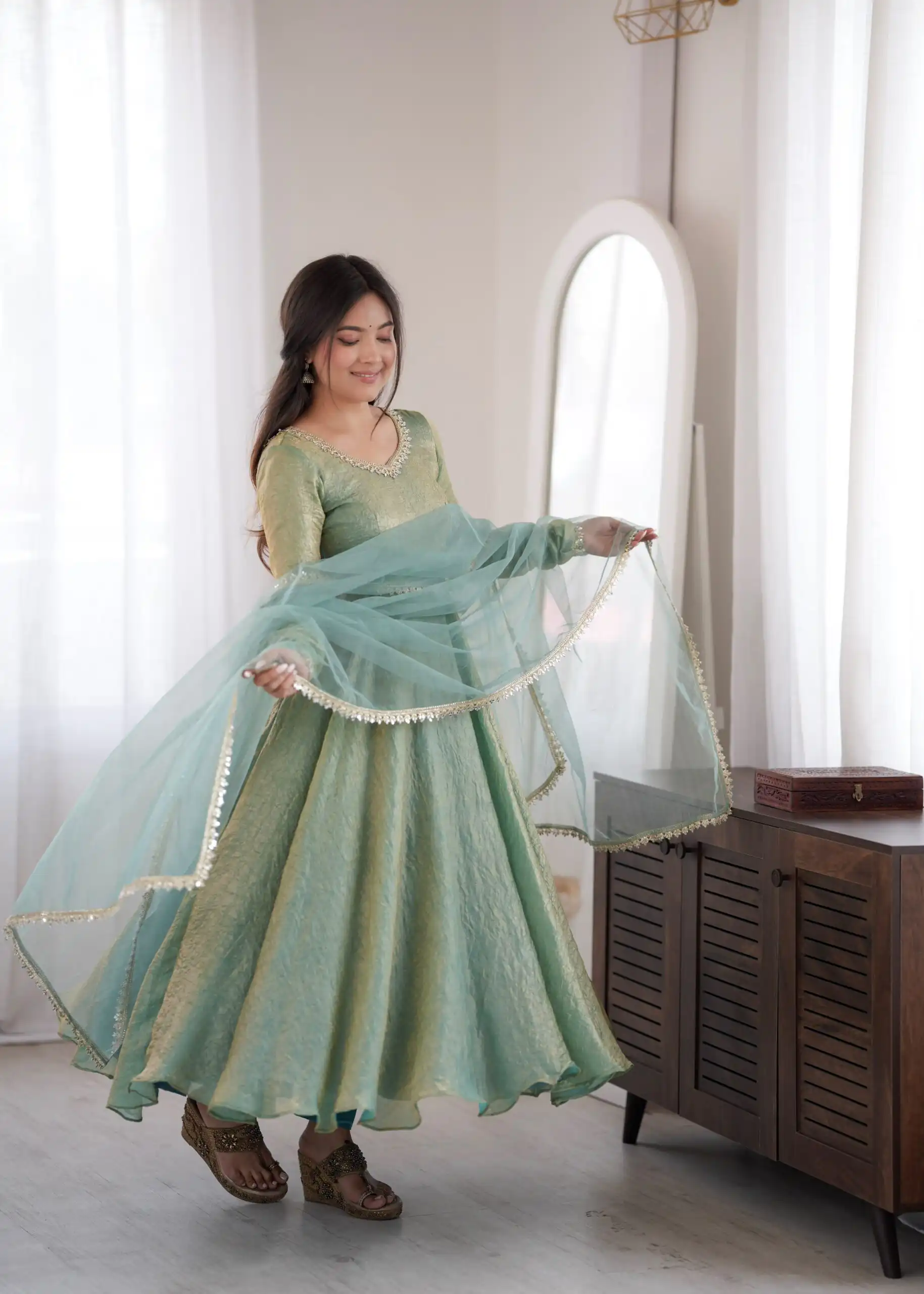 SRK 5355 Rama Doremon Crush Gown with Lace Work & Mirror Work. Exclusive Offer ₹2099. Delivery 4-6 Working Days. Shop now. | Gowns, Bollywood Gowns, Creative Gowns, Designer Gowns, Embroidered Gowns, Party Wear Gowns