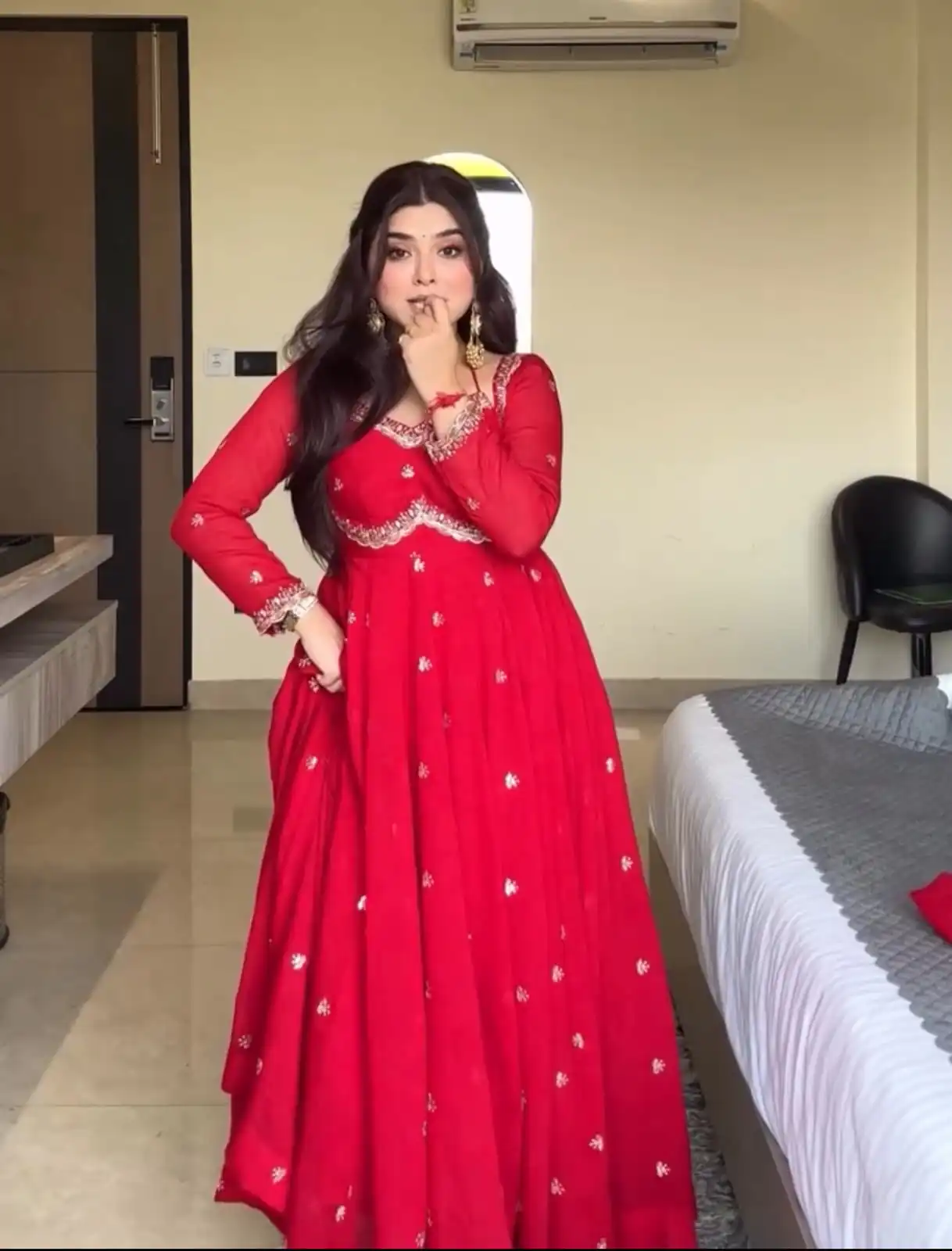 NSR 874 Red Georgette Thread With Sequence Gown Perfect for Wedding, Party, Reception, Holi, Eid . Available at ₹1799 only. Delivery 4-6 Working Days. | Gowns, Bollywood Gowns, Creative Gowns, Designer Gowns, Embroidered Gowns, Party Wear Gowns