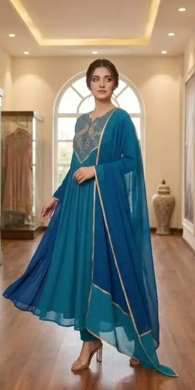 LG 2137 Blue Mul Chanderi Salwar Suit with Embroidery Work & Sequins Work. Festive Deal ₹2199. Delivery 4-6 Working Days. Shop nowp | Jump Suits, Salwar suit, Casual Suits, Creative suits, Designer Suits, Palazzo Suits, Party Wear Suits, Patiala Suits, Straight Suits