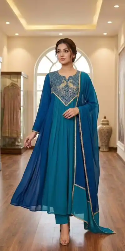 LG 2137 Blue Mul Chanderi Salwar Suit with Embroidery Work & Sequins Work. Festive Deal ₹2199. Delivery 4-6 Working Days. Shop nowp | Jump Suits, Salwar suit, Casual Suits, Creative suits, Designer Suits, Palazzo Suits, Party Wear Suits, Patiala Suits, Straight Suits