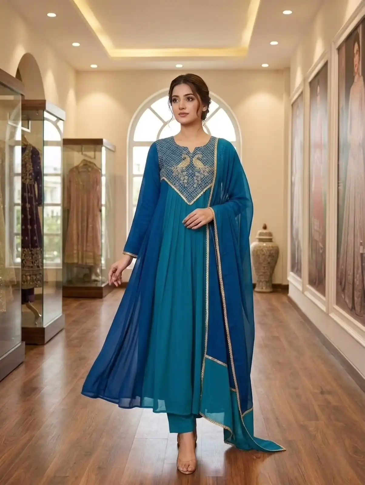 LG 2137 Blue Mul Chanderi Salwar Suit with Embroidery Work & Sequins Work. Festive Deal ₹2199. Delivery 4-6 Working Days. Shop nowp | Jump Suits, Salwar suit, Casual Suits, Creative suits, Designer Suits, Palazzo Suits, Party Wear Suits, Patiala Suits, Straight Suits