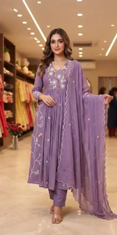 LG 2131 Lavender Mul Chanderi Salwar Suit with Embroidery Work & Sequins Work. Festive Deal ₹2199. Delivery 4-6 Working Days. Shop nowp | Jump Suits, Salwar suit, Casual Suits, Creative suits, Designer Suits, Palazzo Suits, Party Wear Suits, Patiala Suits, Straight Suits