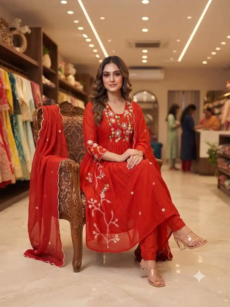 LG 2131 Red Mul Chanderi Salwar Suit with Embroidery Work & Sequins Work. Festive Deal ₹2199. Delivery 4-6 Working Days. Shop nowp | Jump Suits, Salwar suit, Casual Suits, Creative suits, Designer Suits, Palazzo Suits, Party Wear Suits, Patiala Suits, Straight Suits