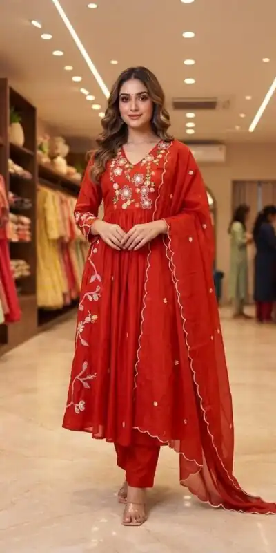LG 2131 Red Mul Chanderi Salwar Suit with Embroidery Work & Sequins Work. Festive Deal ₹2199. Delivery 4-6 Working Days. Shop nowp | Jump Suits, Salwar suit, Casual Suits, Creative suits, Designer Suits, Palazzo Suits, Party Wear Suits, Patiala Suits, Straight Suits