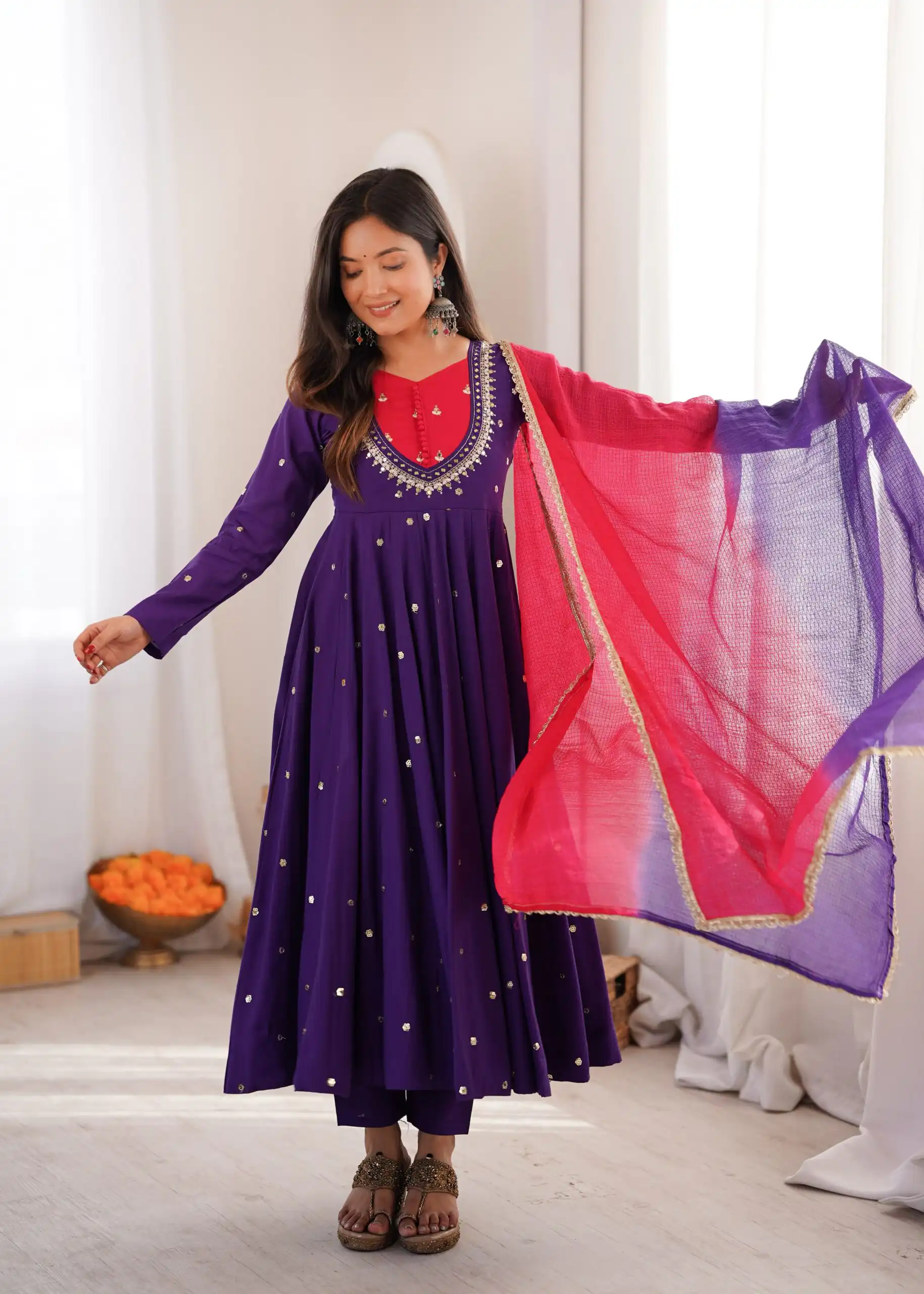 ZF 5023 Purple Roman Silk Gown with Mirror Work & Embroidery Work. Special Price ₹2099. Delivery 4-6 Working Days. Shop now. | Gowns, Bollywood Gowns, Creative Gowns, Designer Gowns, Embroidered Gowns, Party Wear Gowns