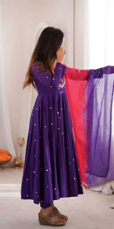 ZF 5023 Purple Roman Silk Gown with Mirror Work & Embroidery Work. Special Price ₹2099. Delivery 4-6 Working Days. Shop now. | Gowns, Bollywood Gowns, Creative Gowns, Designer Gowns, Embroidered Gowns, Party Wear Gowns