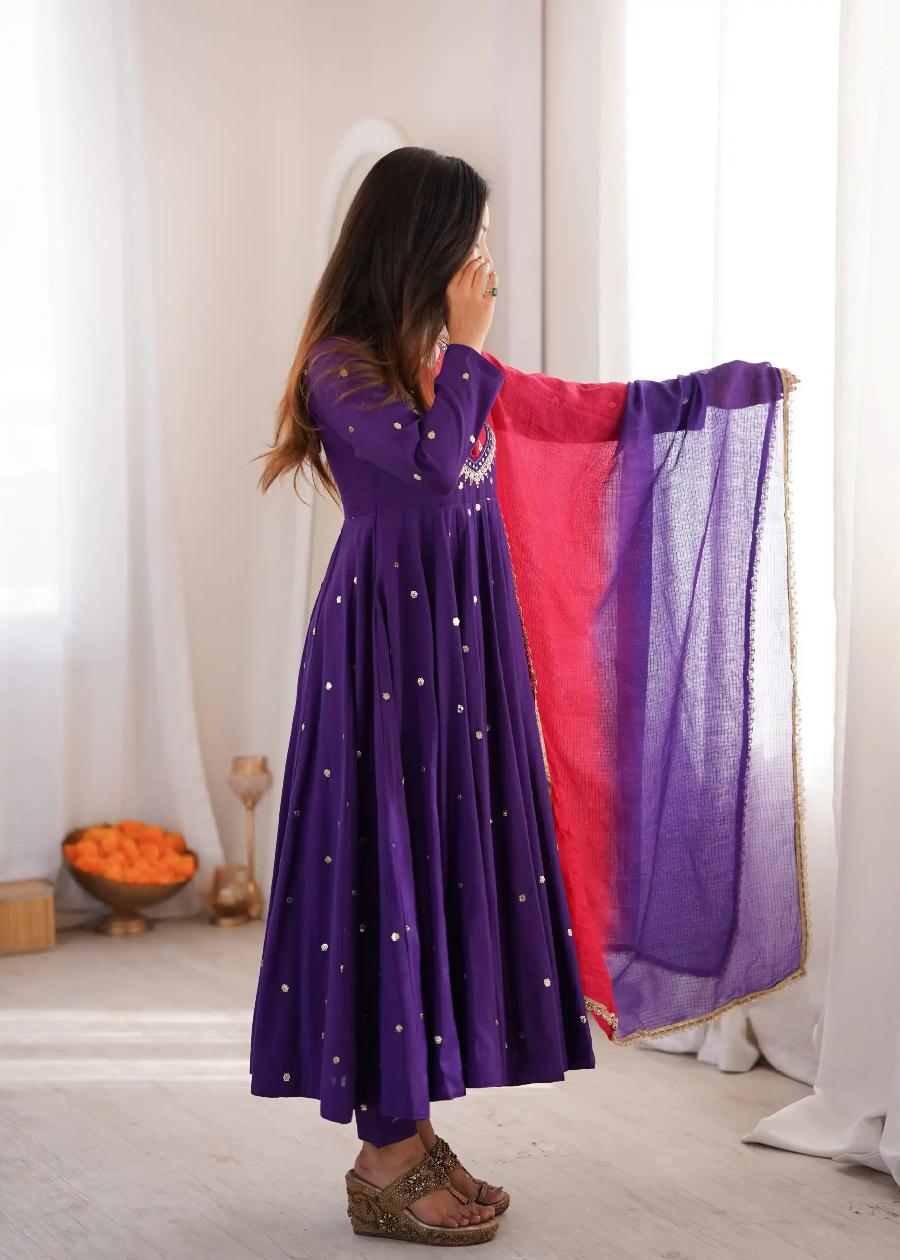 ZF 5023 Purple Roman Silk Gown with Mirror Work & Embroidery Work. Special Price ₹2099. Delivery 4-6 Working Days. Shop now. | Gowns, Bollywood Gowns, Creative Gowns, Designer Gowns, Embroidered Gowns, Party Wear Gowns