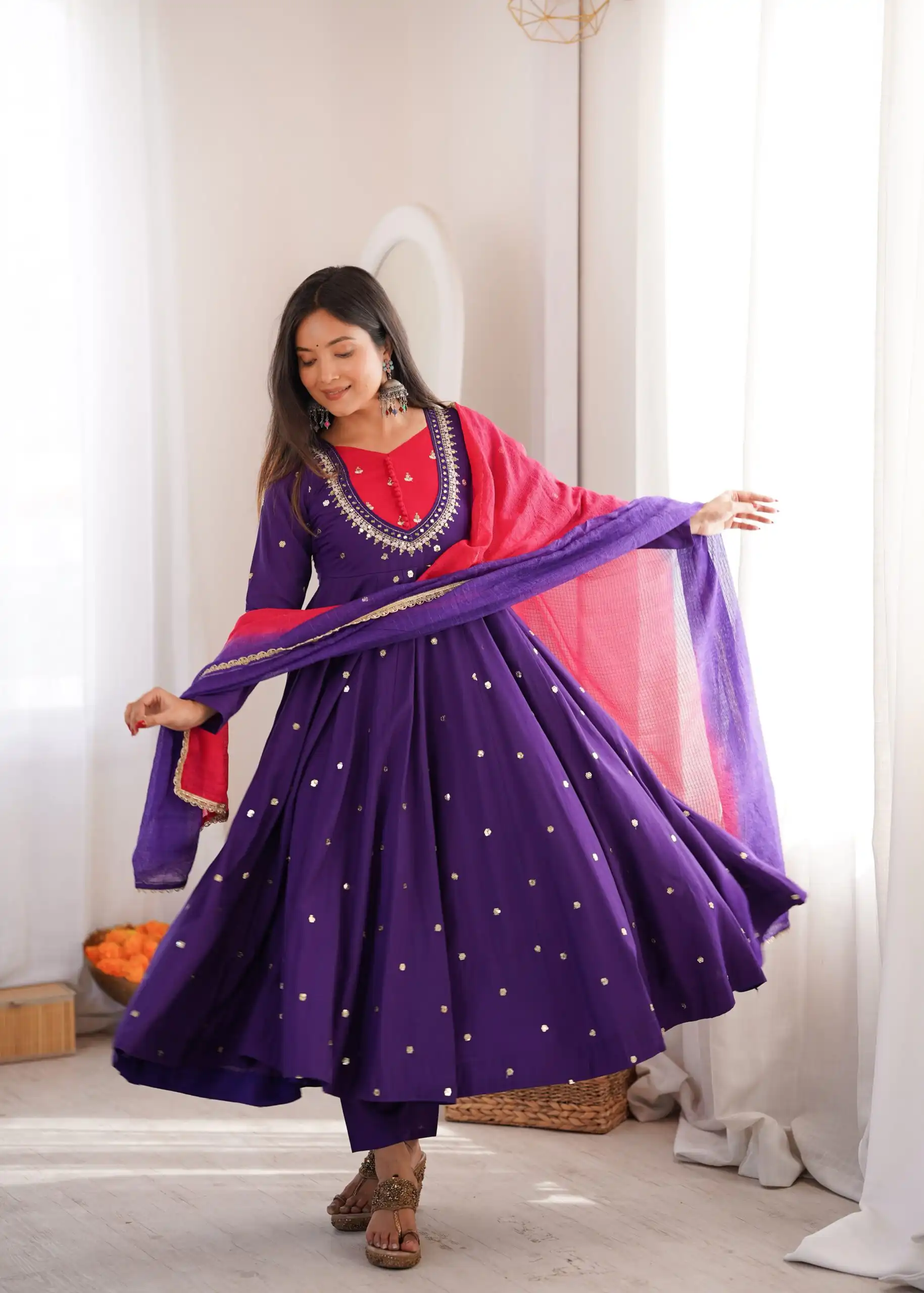 ZF 5023 Purple Roman Silk Gown with Mirror Work & Embroidery Work. Special Price ₹2099. Delivery 4-6 Working Days. Shop now. | Gowns, Bollywood Gowns, Creative Gowns, Designer Gowns, Embroidered Gowns, Party Wear Gowns