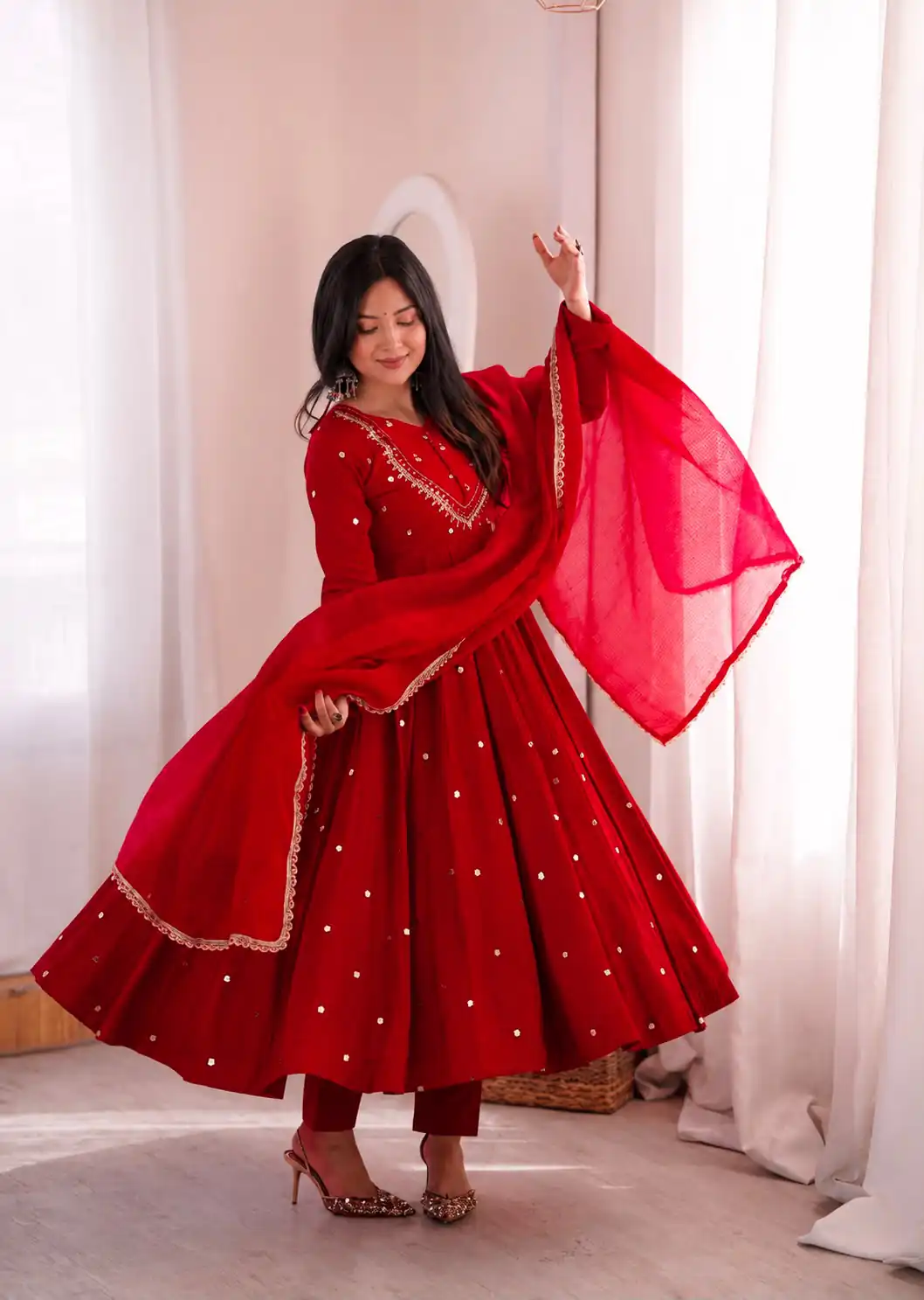 ZF 5023 Red Roman Silk Gown with Mirror Work & Embroidery Work. Special Price ₹2099. Delivery 4-6 Working Days. Shop now. | Gowns, Bollywood Gowns, Creative Gowns, Designer Gowns, Embroidered Gowns, Party Wear Gowns