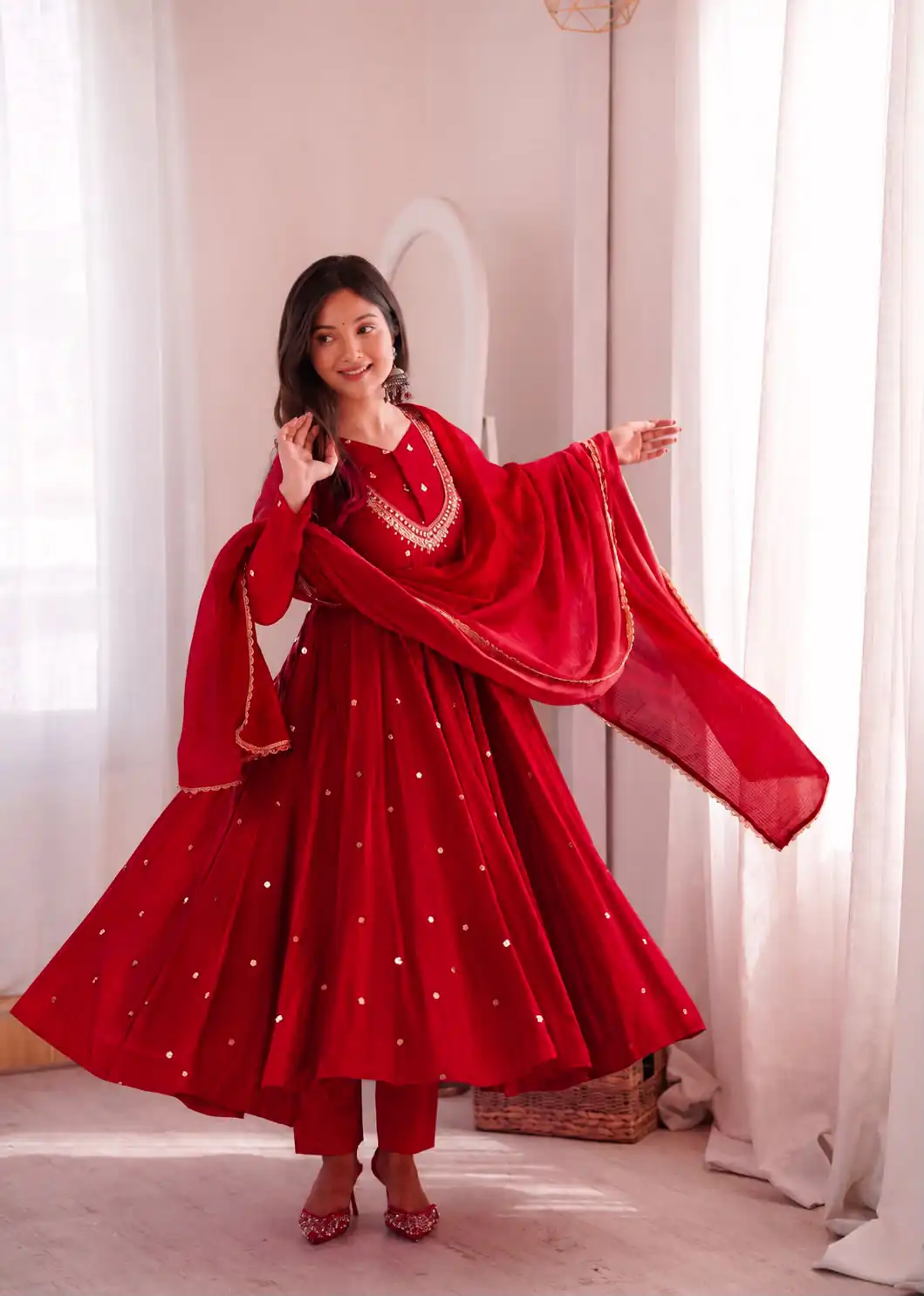 ZF 5023 Red Roman Silk Gown with Mirror Work & Embroidery Work. Special Price ₹2099. Delivery 4-6 Working Days. Shop now. | Gowns, Bollywood Gowns, Creative Gowns, Designer Gowns, Embroidered Gowns, Party Wear Gowns