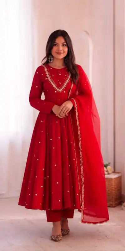 ZF 5023 Red Roman Silk Gown with Mirror Work & Embroidery Work. Special Price ₹2099. Delivery 4-6 Working Days. Shop now. | Gowns, Bollywood Gowns, Creative Gowns, Designer Gowns, Embroidered Gowns, Party Wear Gowns
