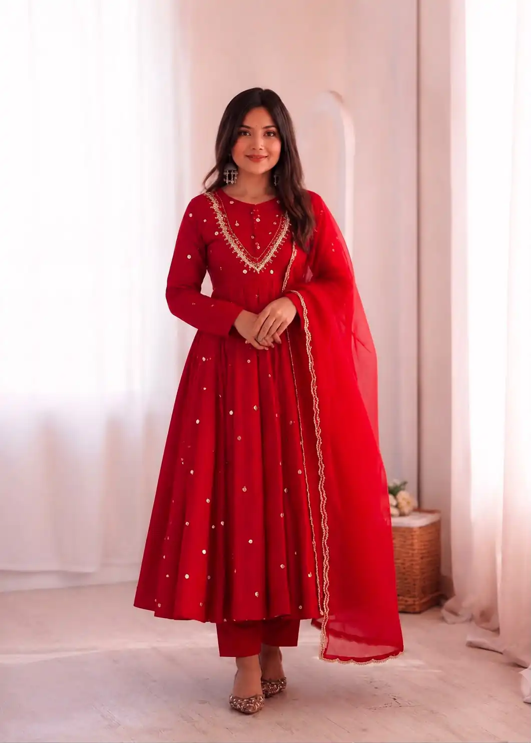 ZF 5023 Red Roman Silk Gown with Mirror Work & Embroidery Work. Special Price ₹2099. Delivery 4-6 Working Days. Shop now. | Gowns, Bollywood Gowns, Creative Gowns, Designer Gowns, Embroidered Gowns, Party Wear Gowns