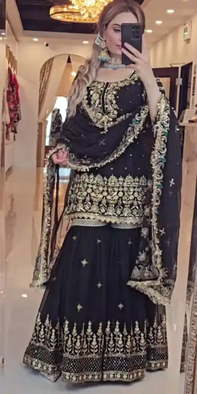 NF 1246 Black Faux Georgette Salwar Suit with Mirror Work & Embroidery Work. Get it for ₹2449. Delivery 4-6 Working Days. Shop now. | Jump Suits, Salwar suit, Casual Suits, Creative suits, Designer Suits, Palazzo Suits, Party Wear Suits, Patiala Suits, Straight Suits