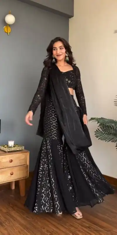 RTC 5994 Black Faux Georgette Salwar Suit with Mirror Work & Embroidery Work. Get it for ₹2399. Delivery 4-6 Working Days. Shop now. | Jump Suits, Salwar suit, Casual Suits, Creative suits, Designer Suits, Palazzo Suits, Party Wear Suits, Patiala Suits, Straight Suits