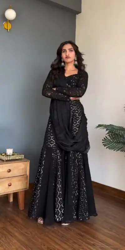 RTC 5994 Black Faux Georgette Salwar Suit with Mirror Work & Embroidery Work. Get it for ₹2399. Delivery 4-6 Working Days. Shop now. | Jump Suits, Salwar suit, Casual Suits, Creative suits, Designer Suits, Palazzo Suits, Party Wear Suits, Patiala Suits, Straight Suits
