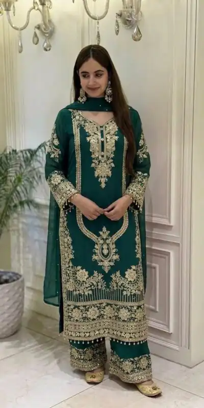 NSR 910 Green Faux Georgette Salwar Suit with Mirror Work & Embroidery Work. Get it for ₹2399. Delivery 4-6 Working Days. Shop now. | Jump Suits, Salwar suit, Casual Suits, Creative suits, Designer Suits, Palazzo Suits, Party Wear Suits, Patiala Suits, Straight Suits