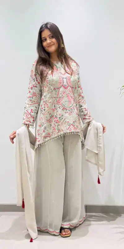 BE 489 Grey Faux Georgette Salwar Suit with Mirror Work & Embroidery Work. Get it for ₹2899. Delivery 4-6 Working Days. Shop now. | Jump Suits, Salwar suit, Casual Suits, Creative suits, Designer Suits, Palazzo Suits, Party Wear Suits, Patiala Suits, Straight Suits
