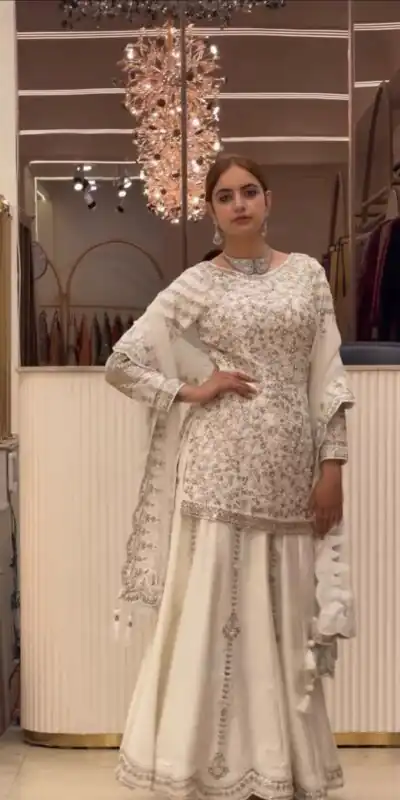 DB 47 White Faux Georgette Salwar Suit with Mirror Work & Embroidery Work. Get it for ₹2399. Delivery 4-6 Working Days. Shop now. | Jump Suits, Salwar suit, Casual Suits, Creative suits, Designer Suits, Palazzo Suits, Party Wear Suits, Patiala Suits, Straight Suits
