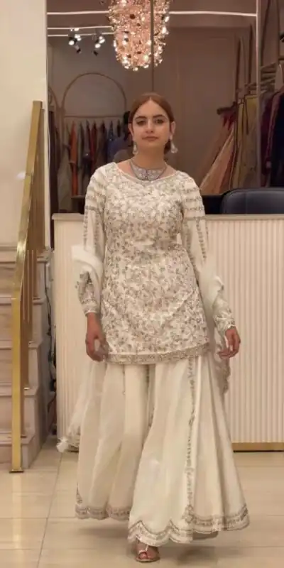 DB 47 White Faux Georgette Salwar Suit with Mirror Work & Embroidery Work. Get it for ₹2399. Delivery 4-6 Working Days. Shop now. | Jump Suits, Salwar suit, Casual Suits, Creative suits, Designer Suits, Palazzo Suits, Party Wear Suits, Patiala Suits, Straight Suits