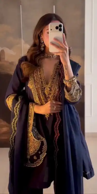 SR 1722 Navy Blue Roman Silk Salwar Suit with Sequins Work & Embroidery Work. Available at ₹2349 only. Delivery 4-6 Working Days. Shop now. | Jump Suits, Salwar suit, Casual Suits, Creative suits, Designer Suits, Palazzo Suits, Party Wear Suits, Patiala Suits, Straight Suits