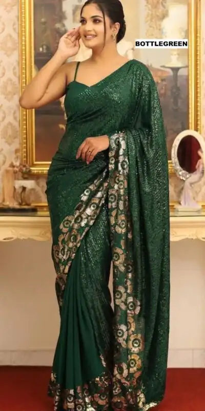 DF 3459 Green in Faux Georgette Zari Work & Embroidery Work Saree. Special Price ₹1899. Delivery 4-6 Working Days. Shop now. | Sarees, Bollywood Sarees, Creative Sarees, Designer Sarees, Embroidered Sarees, Ethnic Saree, Modern Digital sarees, Party Wear Sarees