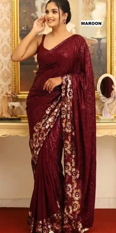 DF 3459 Maroon in Faux Georgette Zari Work & Embroidery Work Saree. Special Price ₹1899. Delivery 4-6 Working Days. Shop now. | Sarees, Bollywood Sarees, Creative Sarees, Designer Sarees, Embroidered Sarees, Ethnic Saree, Modern Digital sarees, Party Wear Sarees