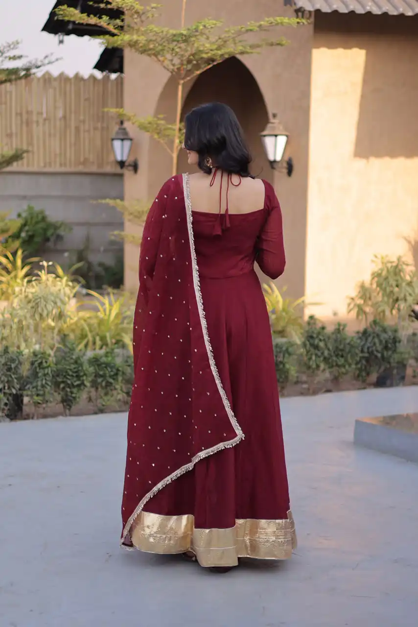 KA 1261 Maroon Silver Crunchy Gown Perfect for Wedding, Party, Durga Puja, Ganesh Chaturthi, Family Gatherings – n. Festive Deal ₹2249. Delivery 4-6 Worki | Gowns, Bollywood Gowns, Creative Gowns, Designer Gowns, Embroidered Gowns, Party Wear Gowns