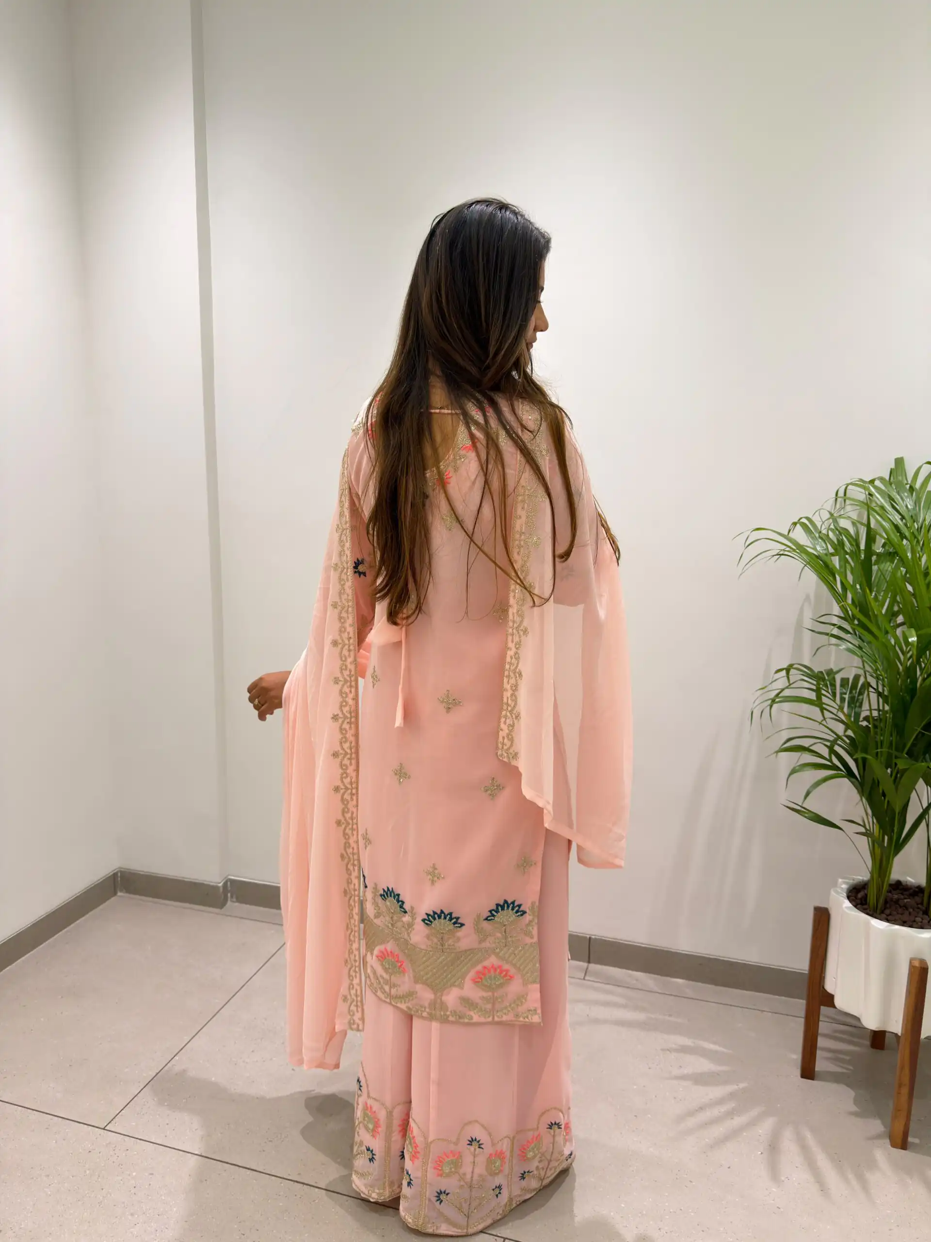 BE 486 Peach Faux Georgette Salwar Suit with Mirror Work & Embroidery Work. Get it for ₹2449. Delivery 4-6 Working Days. Shop now. | Jump Suits, Salwar suit, Casual Suits, Creative suits, Designer Suits, Palazzo Suits, Party Wear Suits, Patiala Suits, Straight Suits