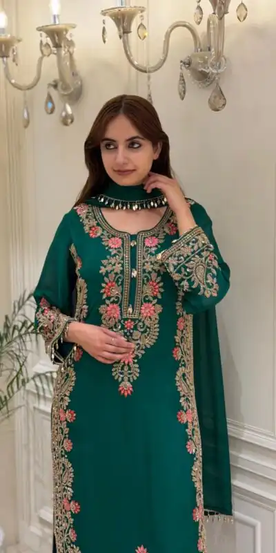 AD 240 Teal Faux Georgette Salwar Suit with Mirror Work & Embroidery Work. Get it for ₹2449. Delivery 4-6 Working Days. Shop now. | Jump Suits, Salwar suit, Casual Suits, Creative suits, Designer Suits, Palazzo Suits, Party Wear Suits, Patiala Suits, Straight Suits