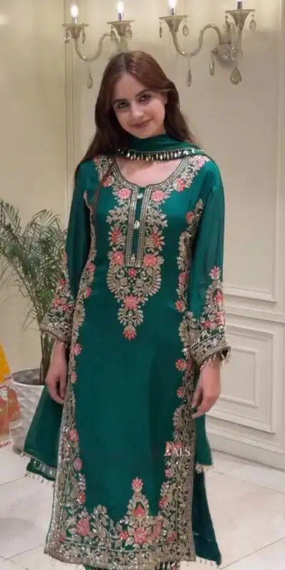 AD 240 Teal Faux Georgette Salwar Suit with Mirror Work & Embroidery Work. Get it for ₹2449. Delivery 4-6 Working Days. Shop now. | Jump Suits, Salwar suit, Casual Suits, Creative suits, Designer Suits, Palazzo Suits, Party Wear Suits, Patiala Suits, Straight Suits
